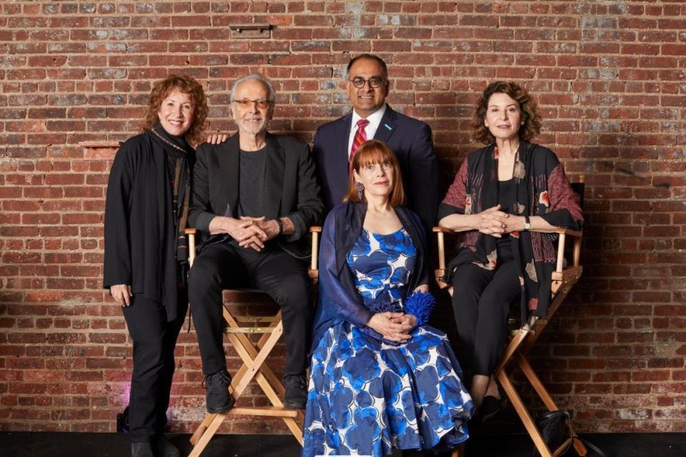 Clockwise from L to R: Lani Hall Alpert, Herb Alpert, CalArts President Ravi Rajan, Herb Alpert Foundation President Rona Sebastian. Front: HAAIA Founding Director Irene Borger. Photo credit: Shawn Connell Studio
