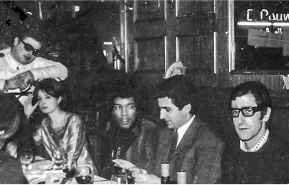 Rikki with Jimi Hendrix in a Brussels restaurant, c 1966